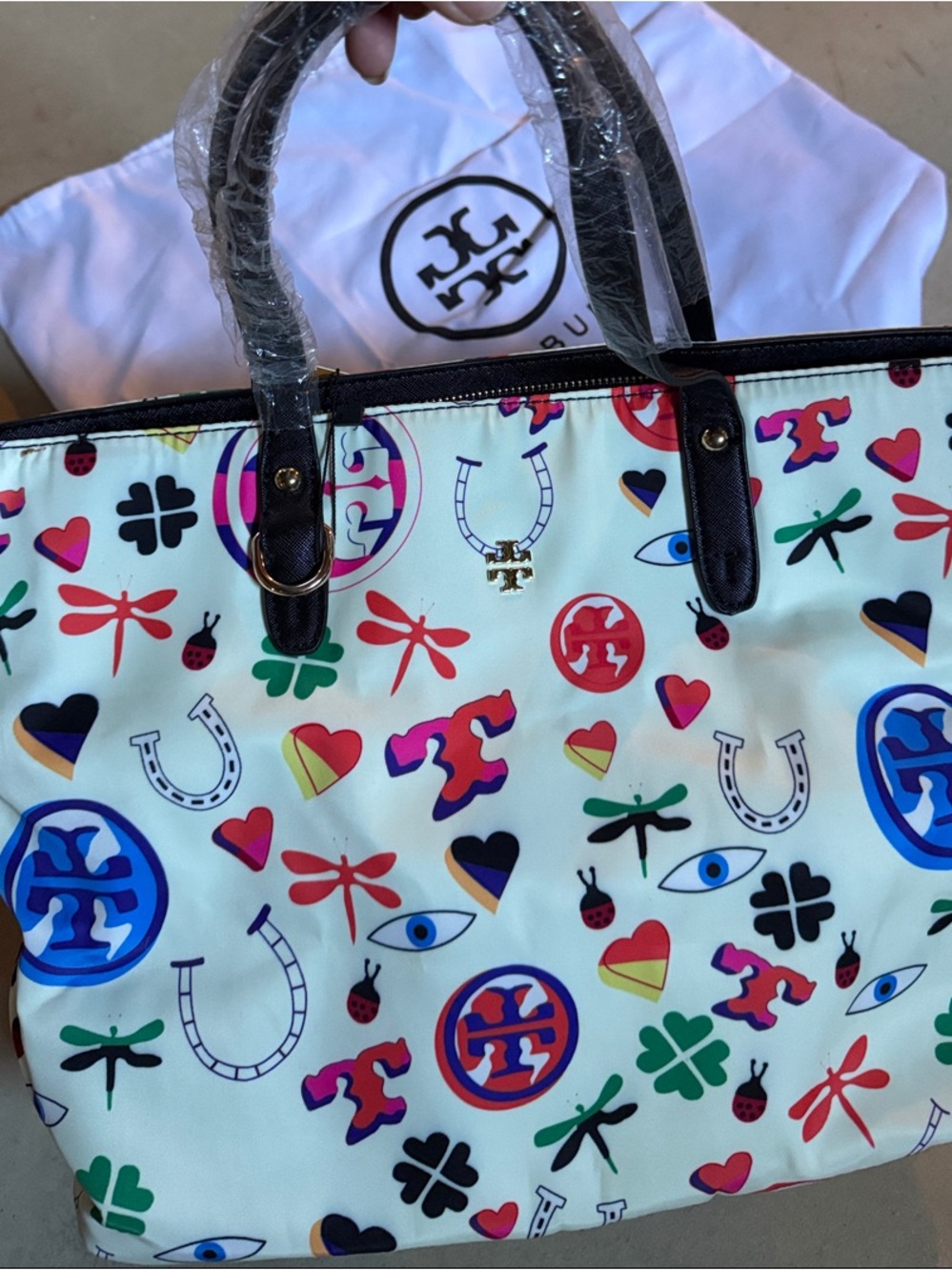 Tory Burch Cream Multicolor Printed Tote